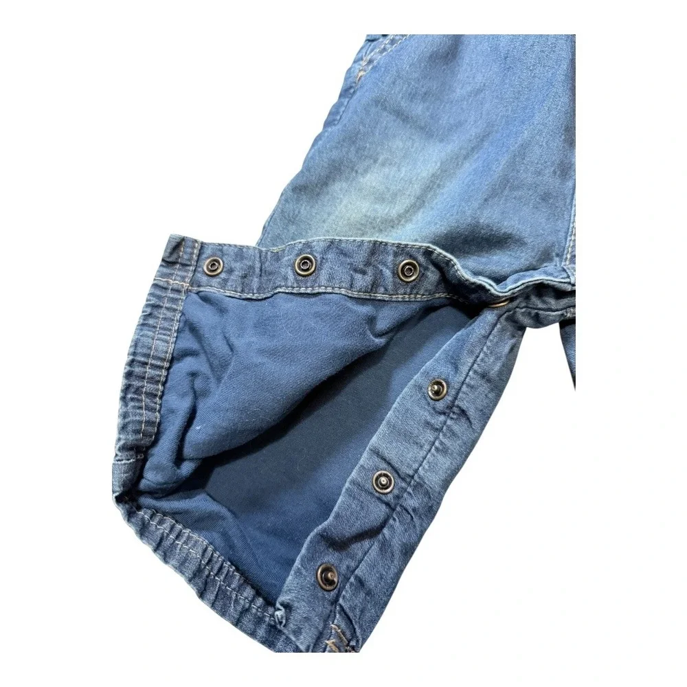 OshKosh Denim Overalls Kids 6-9M Genuine Kids Blue Lined Snap Inseam Bib Overall